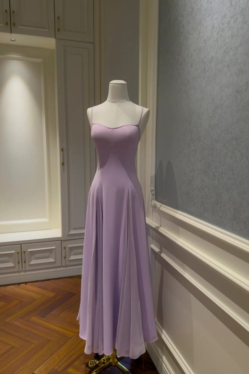 Fairy Puprle Prom Dress Spaghetti Straps A-Line Evening Dress Chiffon Sleeveless Birthday Dress ED06770