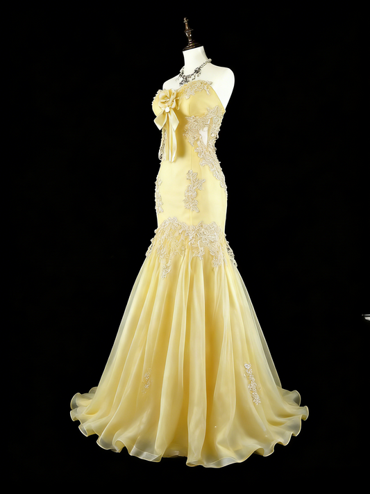 Chic Yellow Prom Dress Sweetheart Sheath Birthday Dress Chiffon Sleeveless Evening Dress ED06795