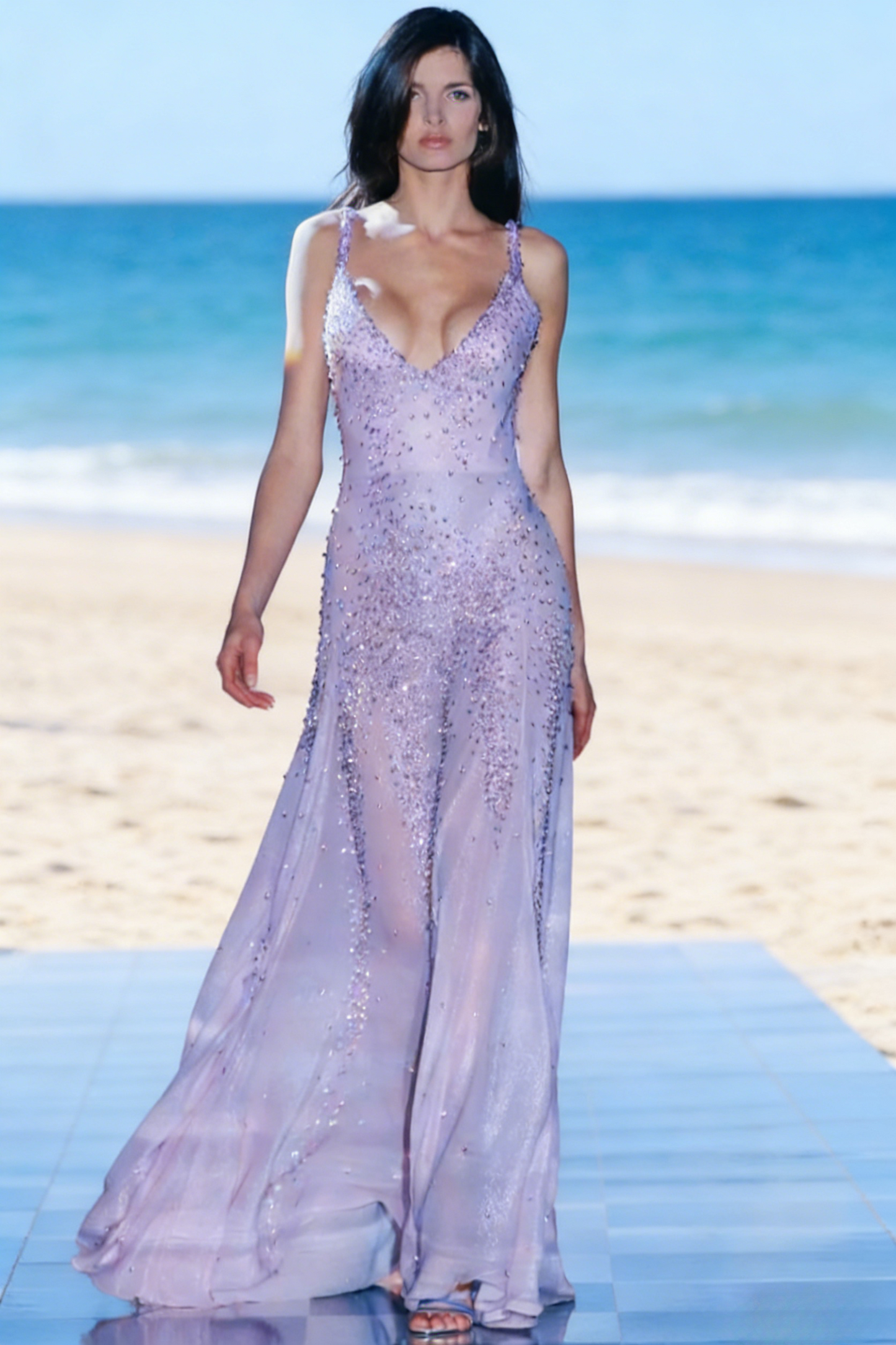 Chic Purple Prom Dress V-Neck Sheath Birthday Dress Chiffon Beaded Sleeveless Evening Dress ED06800