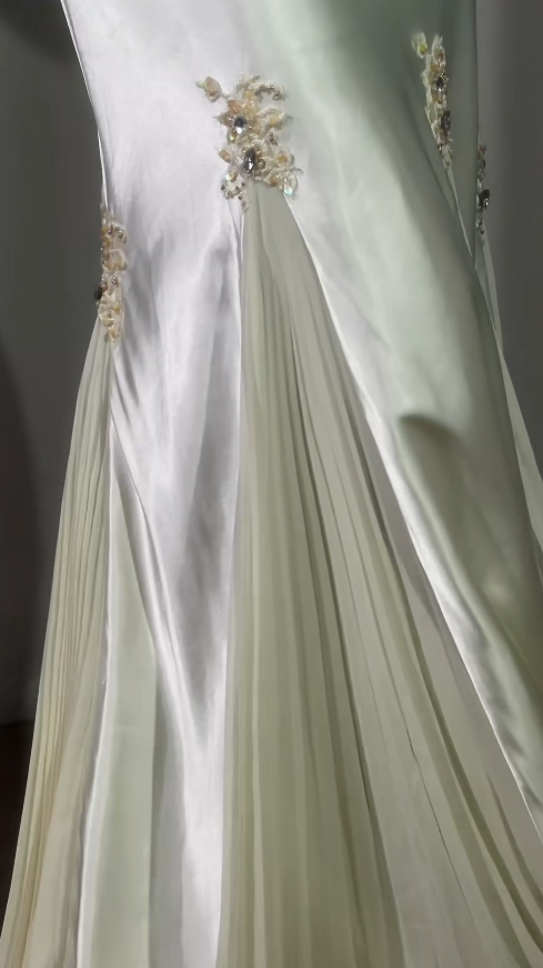 Elegant White Prom Dress Halter Sheath Evening Dress Satin Beaded Dress ED06805