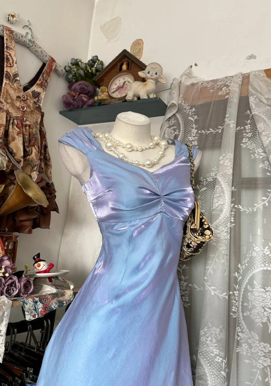 Chic Blue Prom Dress Satin V-neck Evening Dress Sheath Formal Dress ED06838