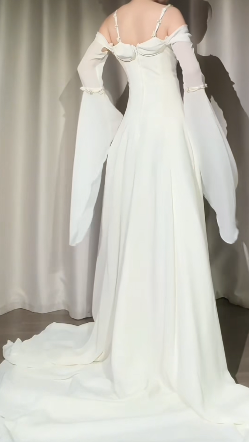 Vintage White Prom Dress Chiffon Straps Evening Dress A-Line Birthday Dress ED06848