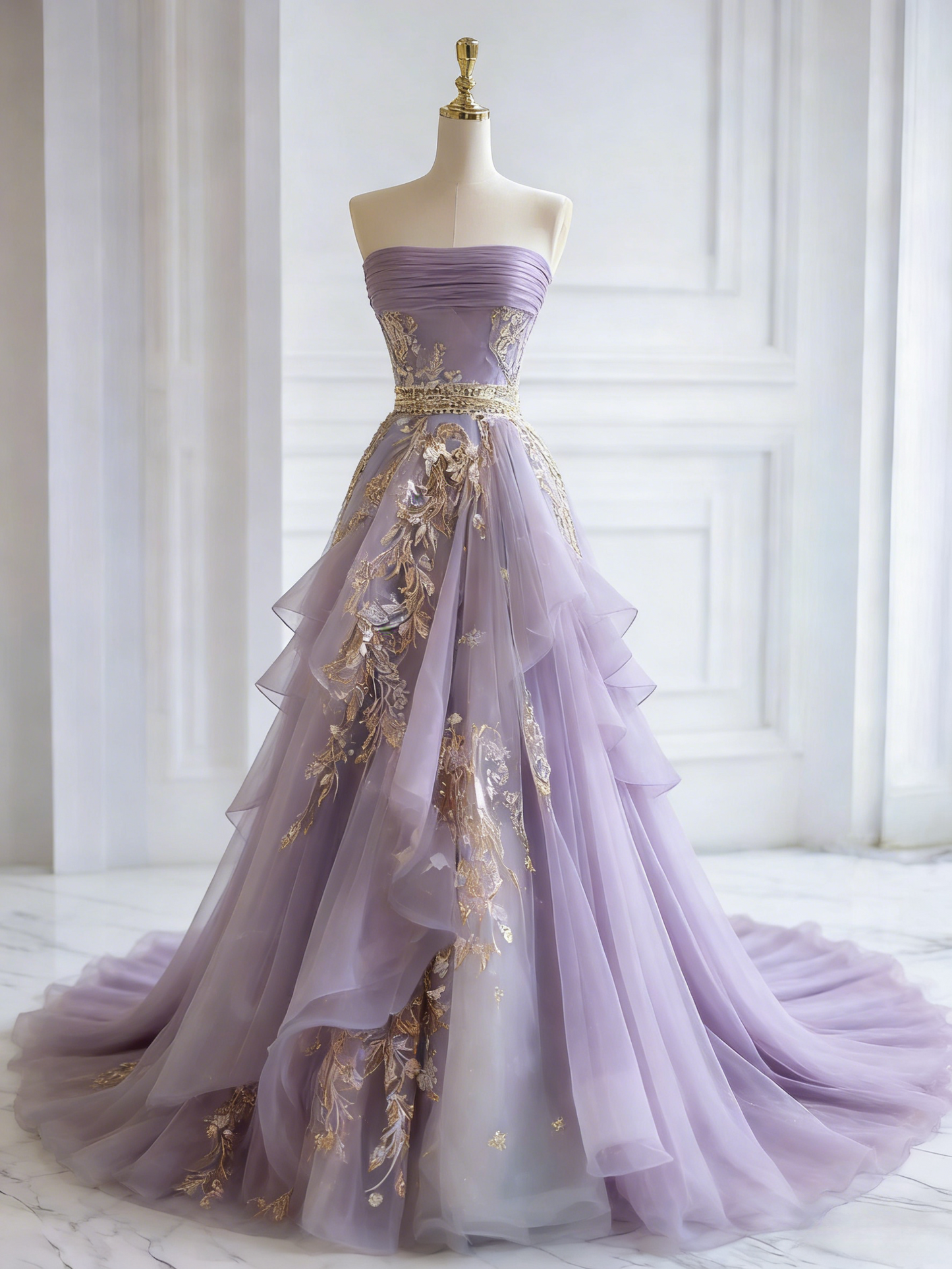 Gorgeous Lilac Prom Dress Tulle Strapless Evening Dress A-Line Birthday Dress ED06849