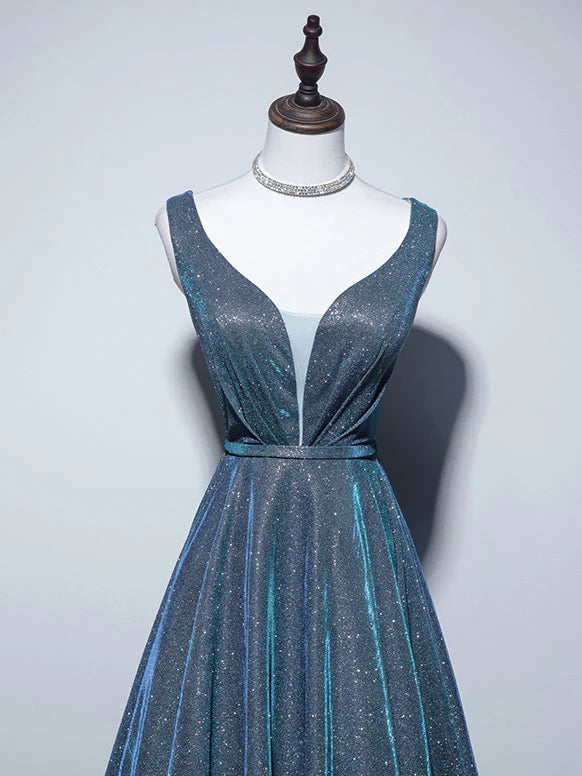Simple A-Line Blue Long prom Dress, Blue Formal Dresses ED0685