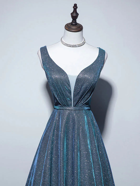 Simple A-Line Blue Long prom Dress, Blue Formal Dresses ED0685