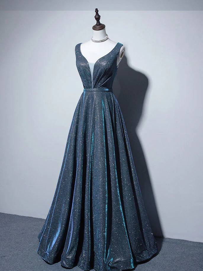 Simple A-Line Blue Long prom Dress, Blue Formal Dresses ED0685