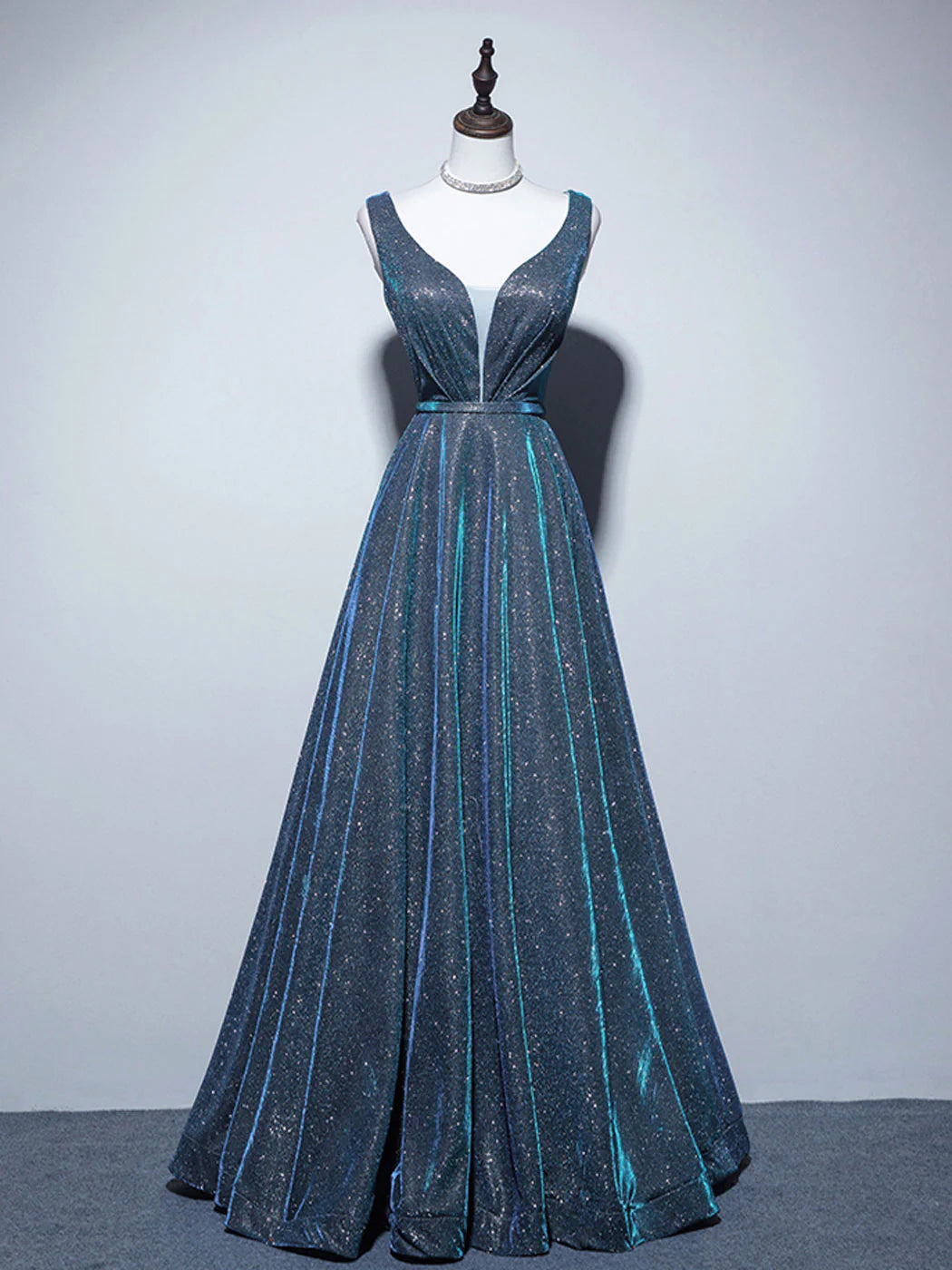 Simple A-Line Blue Long prom Dress, Blue Formal Dresses ED0685