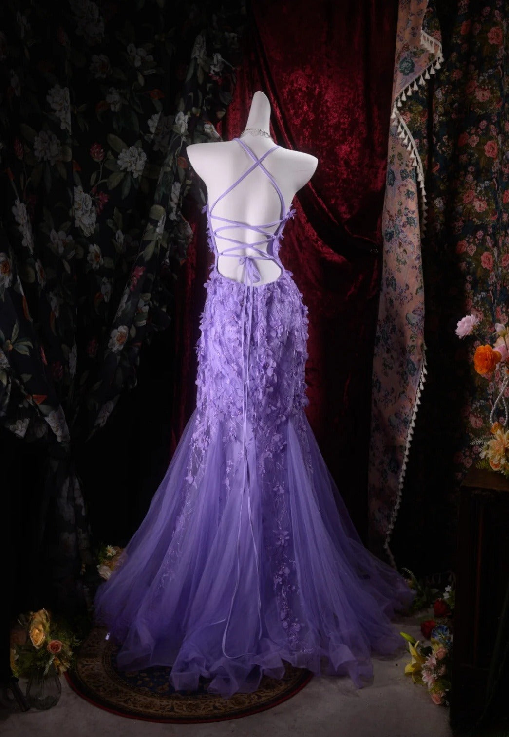 Gorgeous Mermaid Purple Prom Dress Tulle Halter Evening Dress ED06857