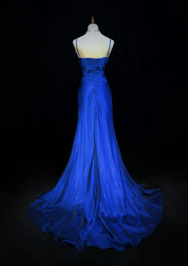 Chic Blue Prom Dress Satin Strapless Evening Dress Sheath Formal Dress ED06881