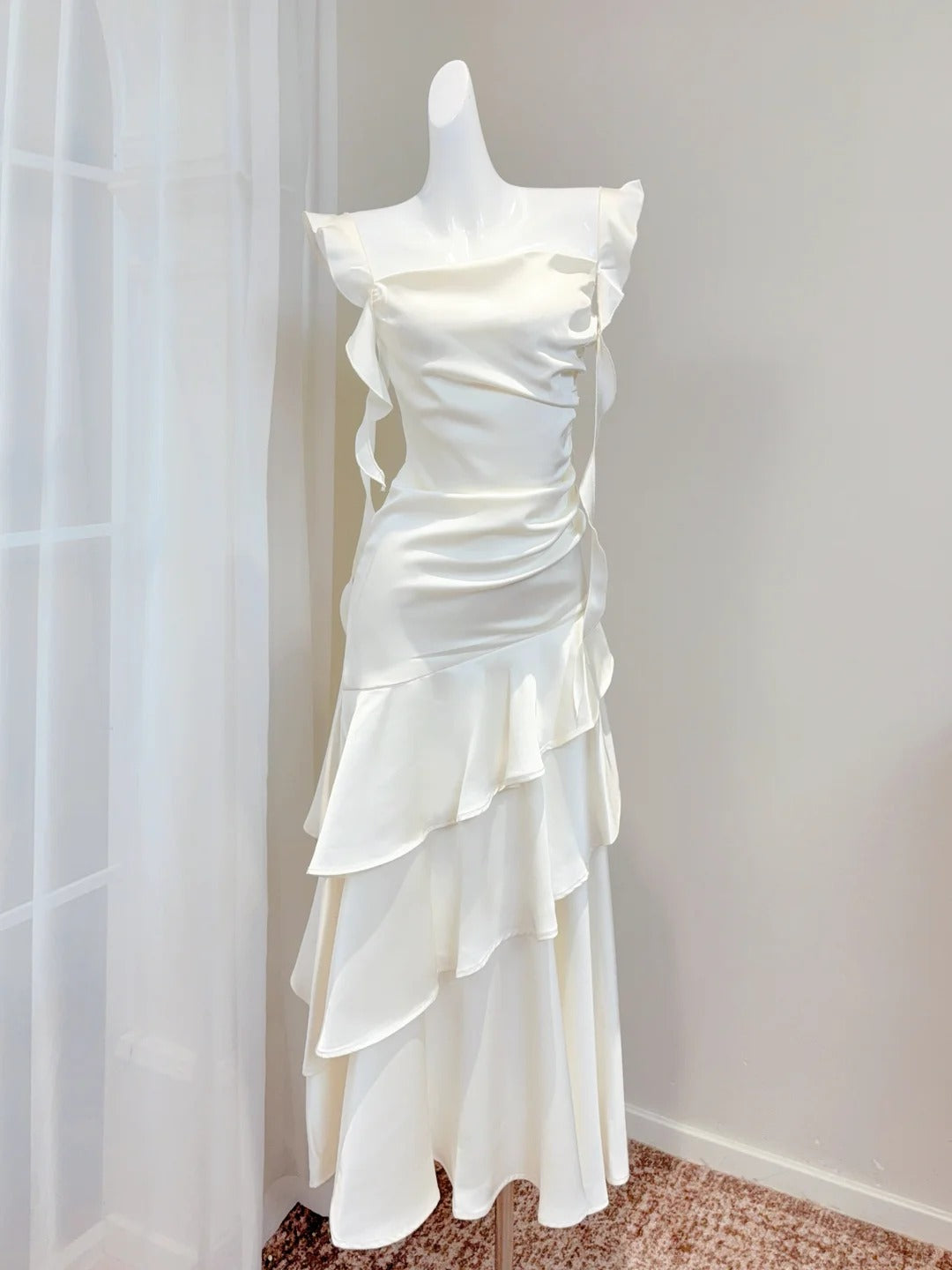 plain white bridesmaid dresses Off White Chiffon Mismatched Simple Boho Wedding Long Bridesmaid Dress   AlineBridal