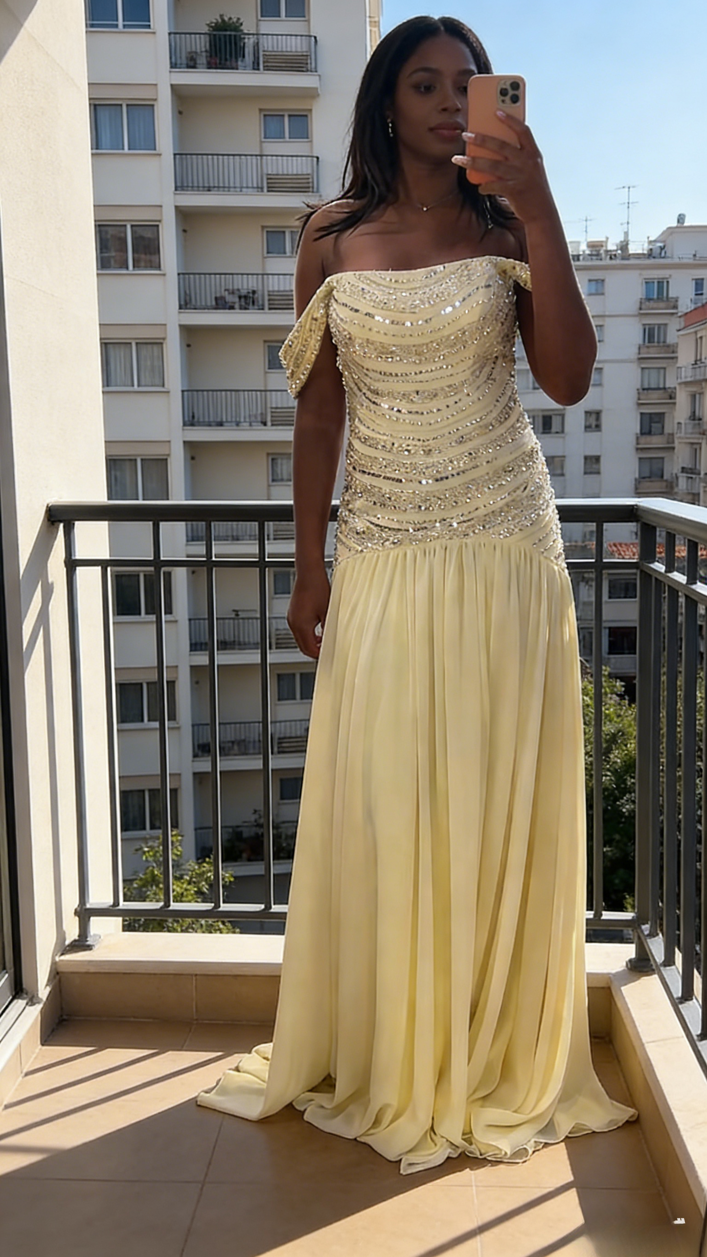 Chic Yellow Prom Dress Chiffon Beaded Birthday Dress One-shoulder Sheath Evening Dress ED06908