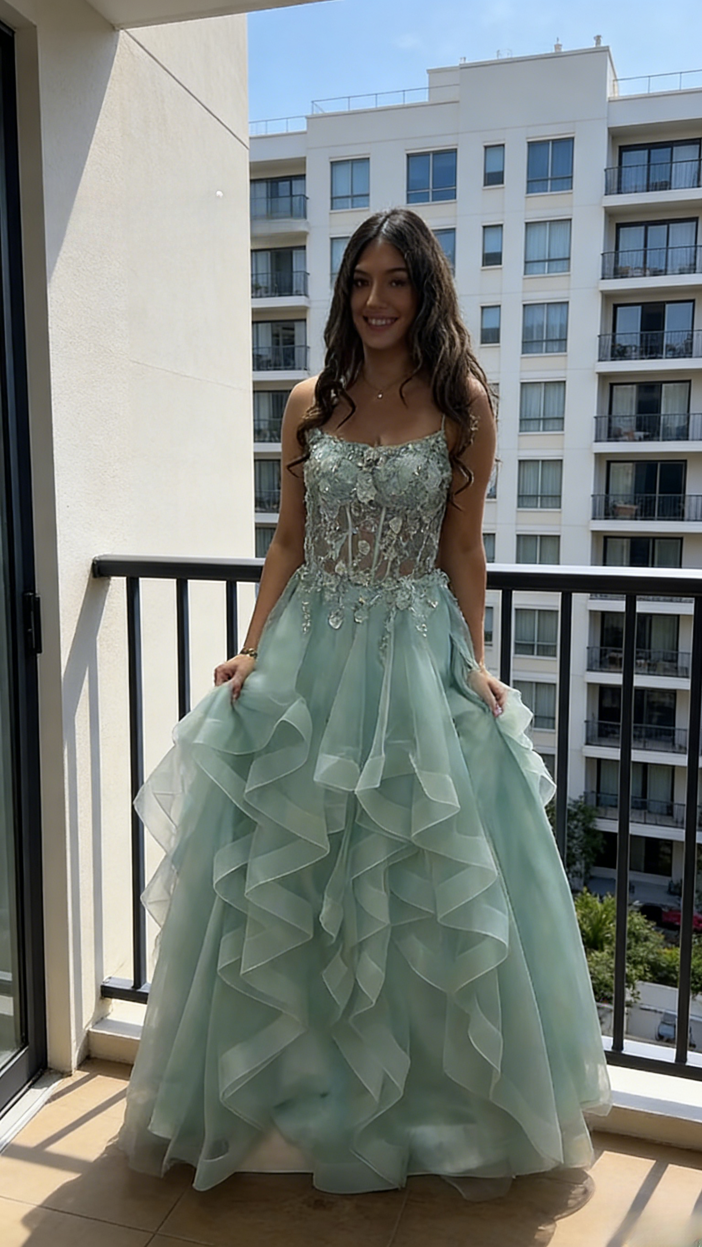 Chic Mint Green Prom Dress Tulle Appliques A-Line Evening Dress Spaghetti Straps Birthday Dress ED06909