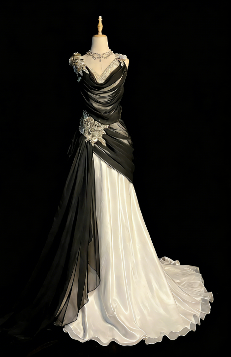 Elegant Black Prom Dress Tulle V-neck Sheath Evening Dress ED06916