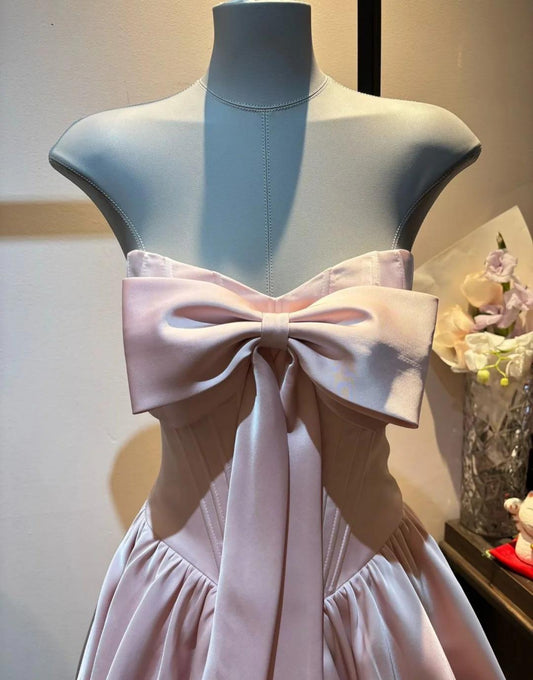 Gorgeous Pink Prom Dress Satin Strapless Evening Dress A-Line Birthday Dress ED06926