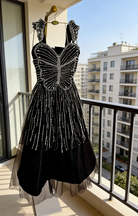 Gorgeous Black Prom Dress Tulle Beaded Straps Evening Dress A-line Birthday Dress ED06930