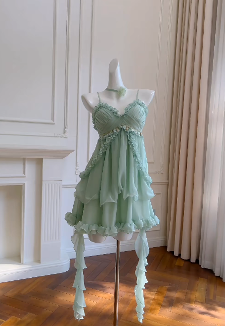 Gorgeous Mint Green Prom Dress Chiffon Spaghetti Straps Evening Dress Sheath Birthday Dress ED06932
