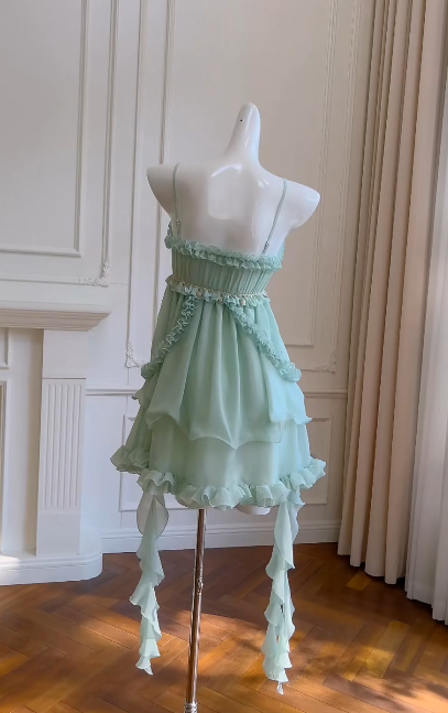 Gorgeous Mint Green Prom Dress Chiffon Spaghetti Straps Evening Dress Sheath Birthday Dress ED06932