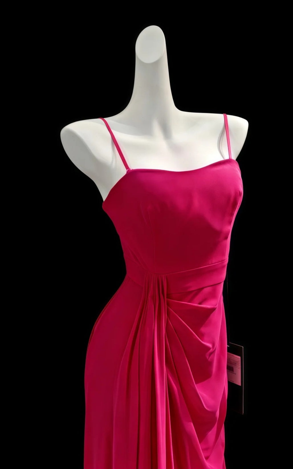Elegant Hot Pink Wedding Guest Dress Spaghetti Straps Chiffon Sheath Evening Dress ED06941