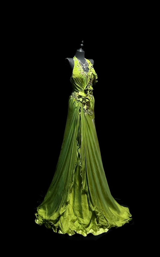 Elegant Green Prom Dress Satin V-neck Sheath Evening Dress ED06944