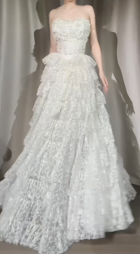 Chic White Prom Dress Lace Strapless Two-piece A-Line Evening Dress Sleeveless Birthday Dress ED06951