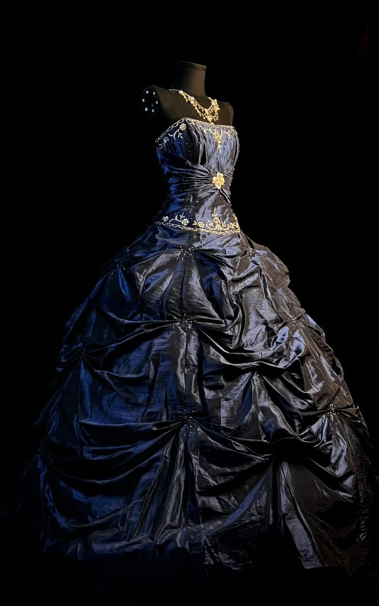 Chic Navy Blue Prom Dress Satin Strapless A-Line Evening Dress ED06970