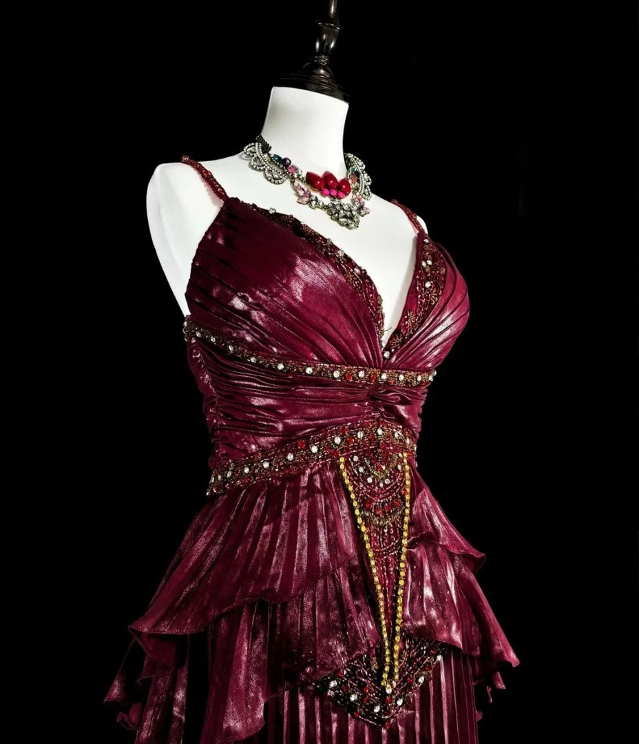 Elegant Red Prom Dress Satin Spaghetti Straps Birthday Dress Sleeveless Sheath Evening Dress ED06978