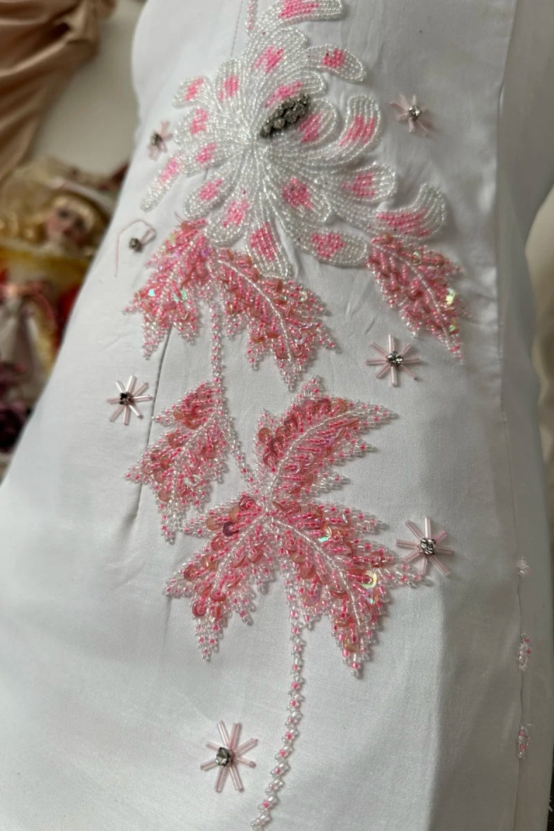 Elegant White Prom Dress One-shoulder Sheath Evening Dress Satin Beaded Birthday Dress ED06984