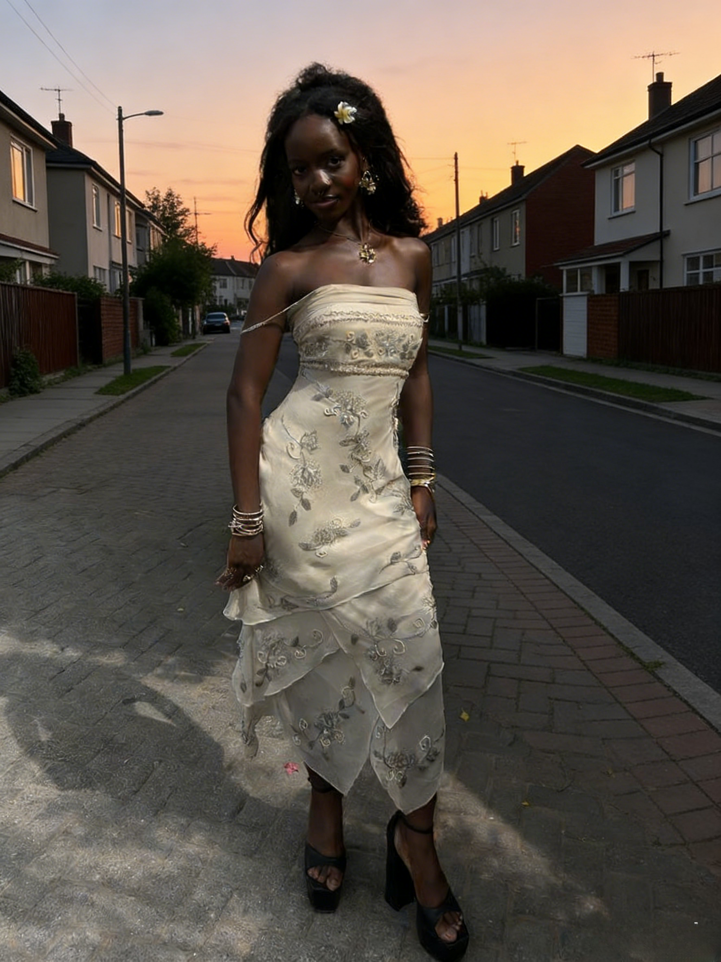 Chic Apricot Prom Dress Chiffon Spaghetti Straps Sheath Evening Dress Beaded Birthday Dress ED06998