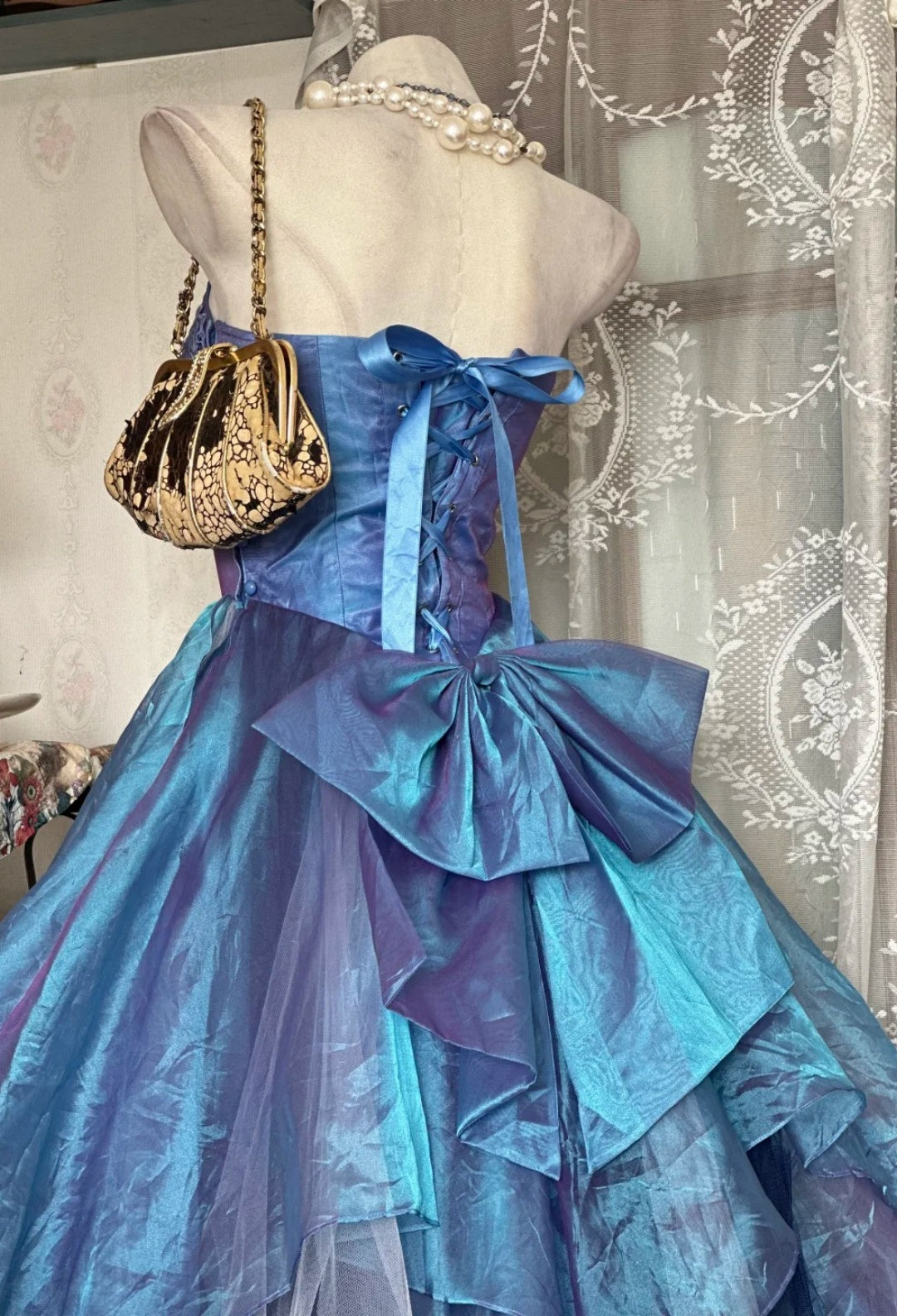 Robe de bal bleue chic en tulle à fines bretelles, robe de soirée trapèze, robe d'anniversaire ED07009