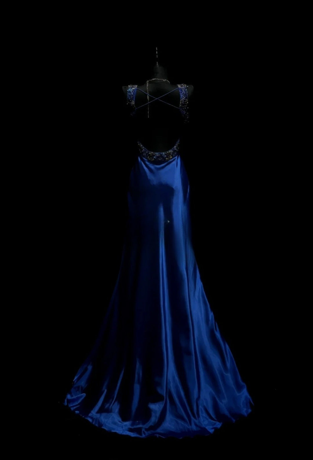 Magnifique robe de bal bleu roi en satin, fourreau, bretelles, robe d'anniversaire ED07030