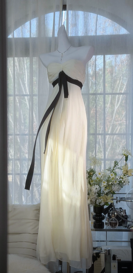 Gorgeous Apricot Prom Dress Chiffon Sheath Strapless Evening Dress ED07058