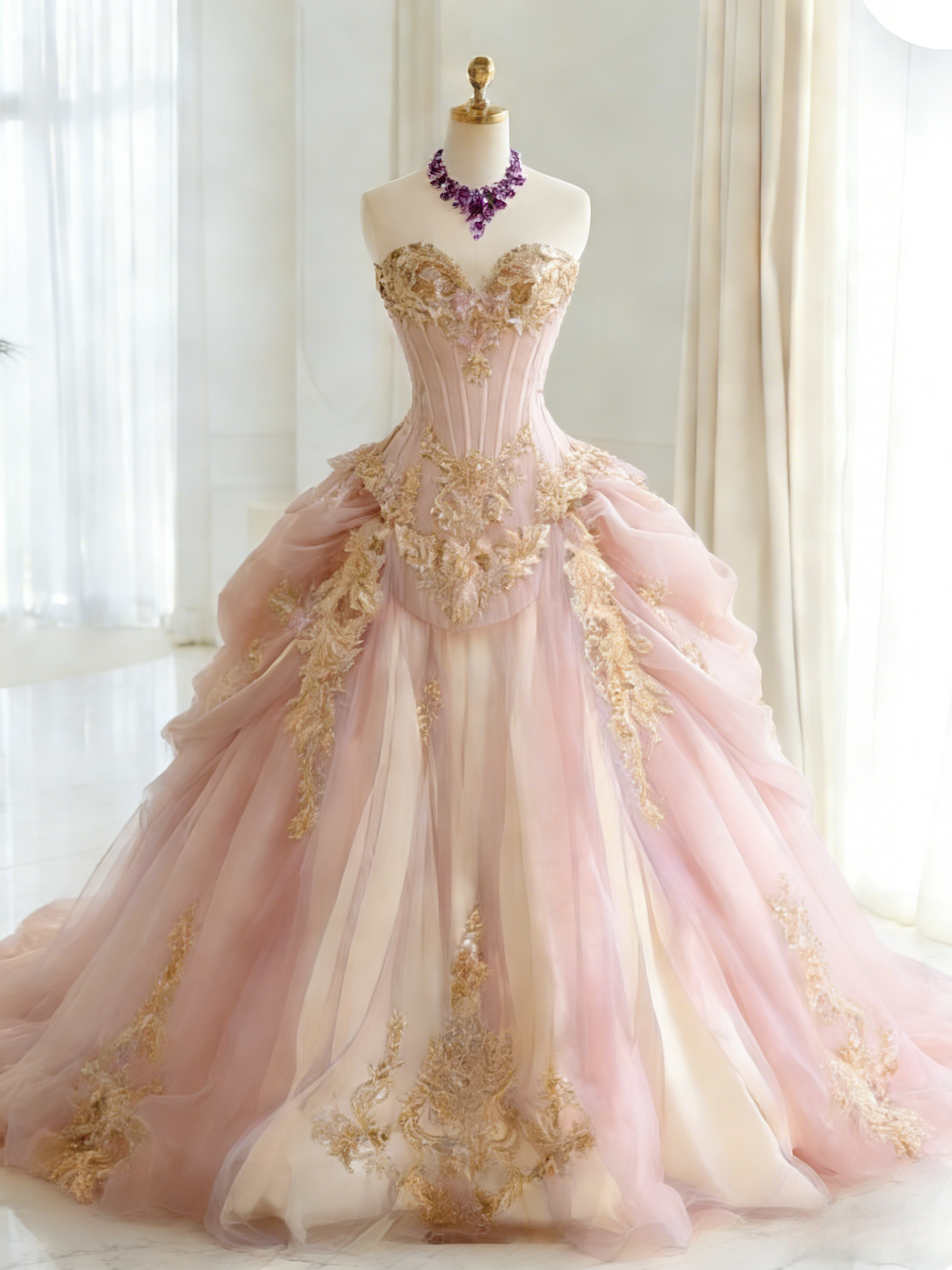 Gorgeous Pink Prom Dress Tulle A-Line Sweetheart Evening Dress ED07067