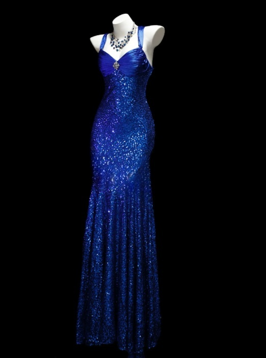 Chic Blue Prom Dress Sequins Birthday Dress Halter Sheath Evening Dress ED07086
