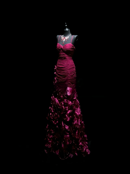 Elegant Red Prom Dress Satin Birthday Dress Spaghetti Straps Sheath Evening Dress ED07102