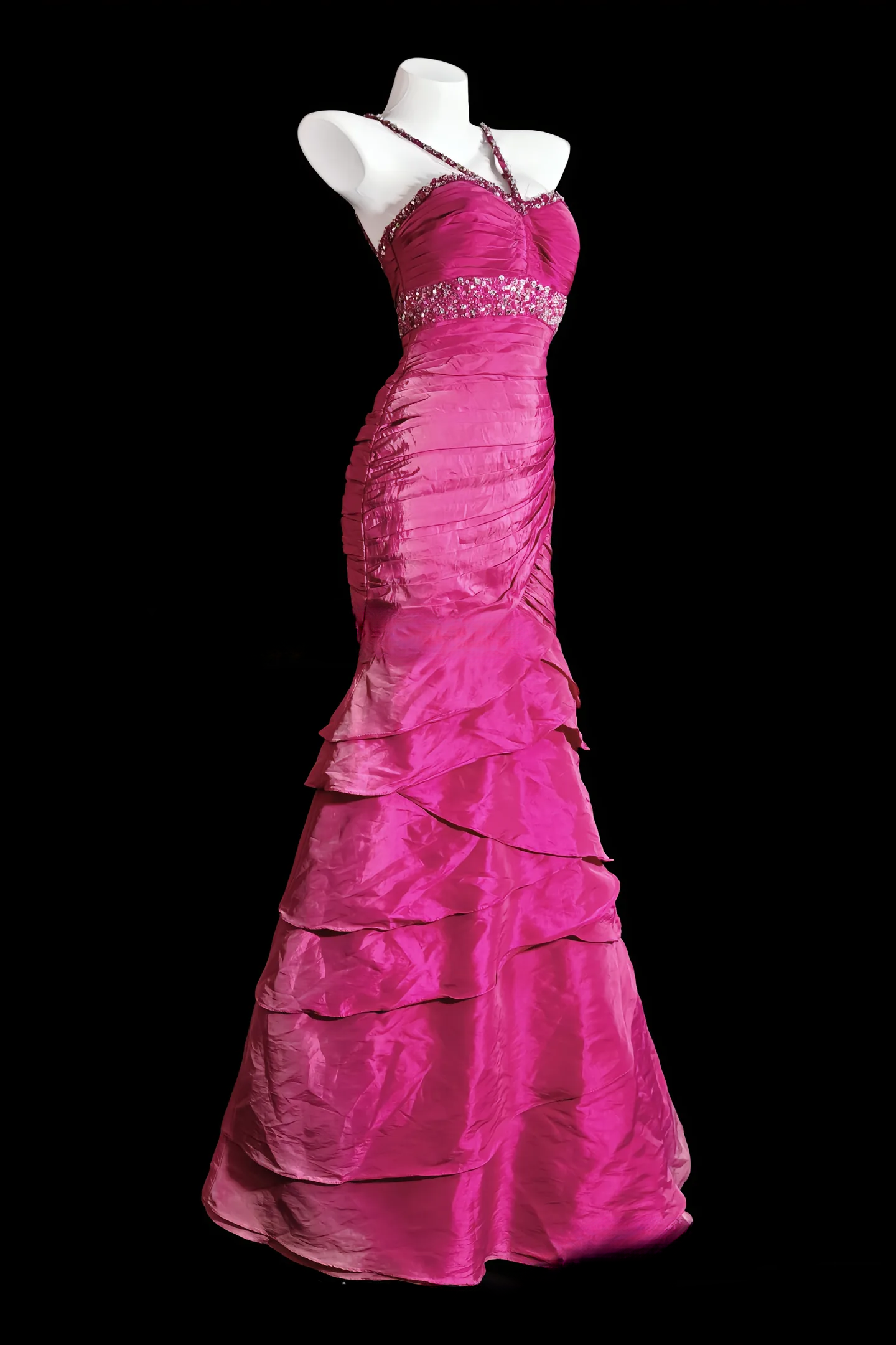Robe de bal rose élégante en satin, robe d'anniversaire dos nu sirène ED07105