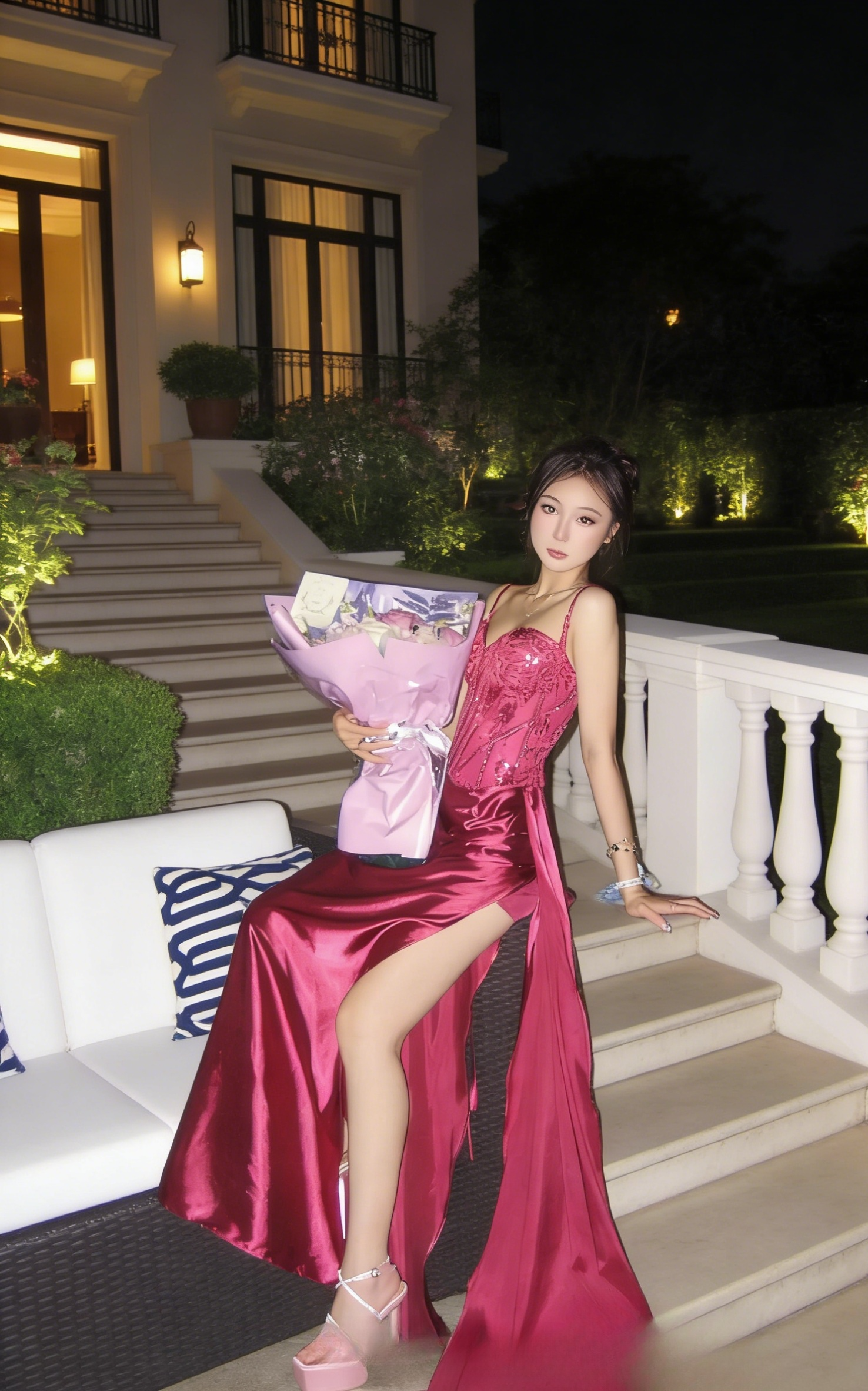 Chic Hot Pink Prom Dress Satin Birthday Dress Spahetti Straps Sheath E   EvaFashionDress