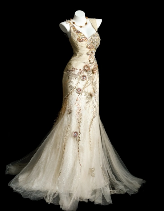 Chic Apricot Prom Dress Tulle Lace Appliques Birthday Dress Straps Mermaid Evening Dress ED07112
