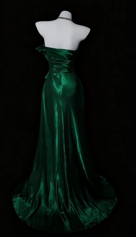 Robe de bal vert féerique, dos nu, fourreau en satin, robe d'anniversaire sans manches, robe de soirée ED07132