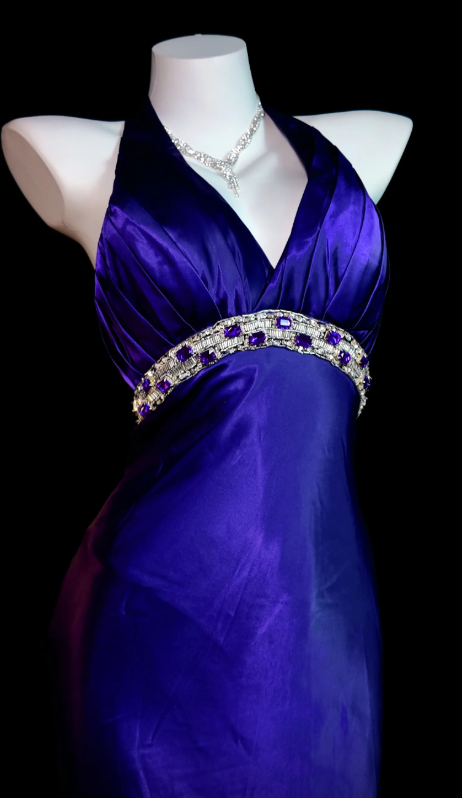 Magnifique robe de bal bleue, dos nu, fourreau en satin, robe d'anniversaire sans manches, robe de soirée ED07133