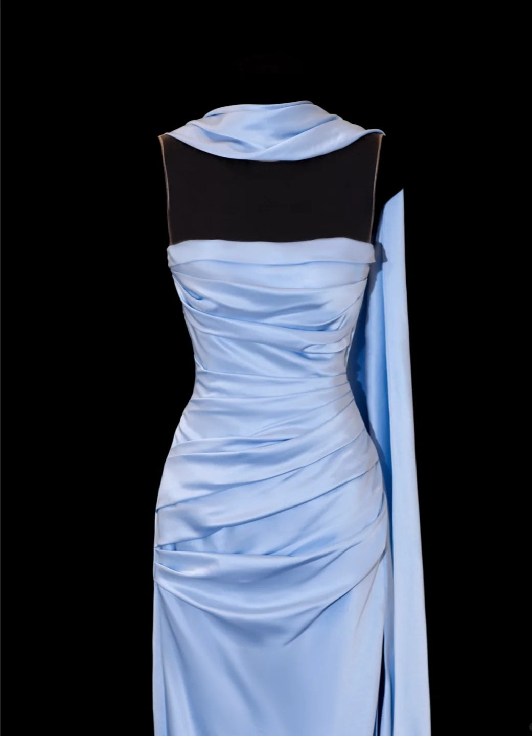 Magnifique robe de bal bleue sans bretelles en satin fourreau, robe d'anniversaire sans manches, robe de soirée ED07137