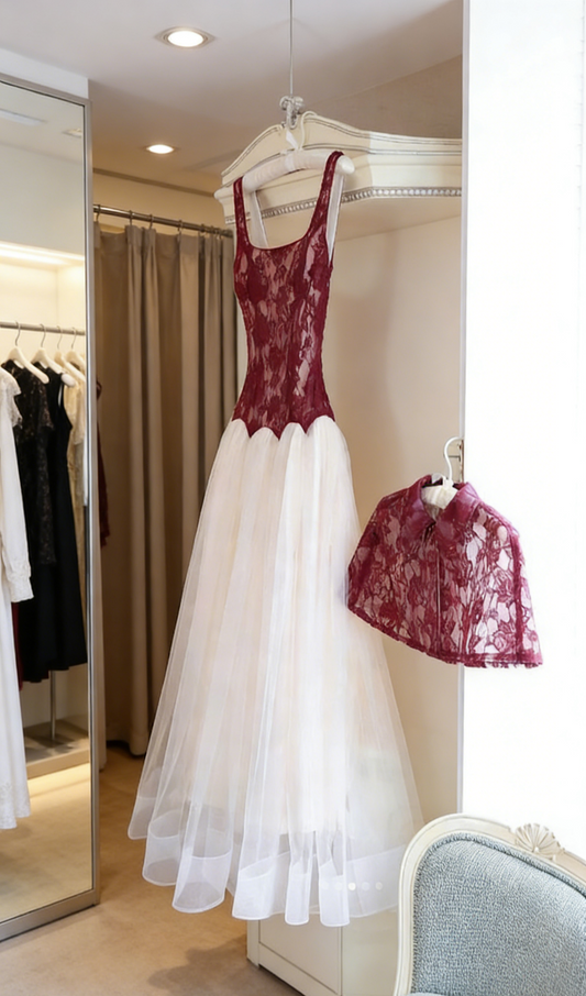 Chic Red Prom Dress Straps Tulle A-Line Evening Dress ED07144