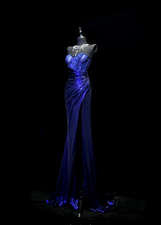 Chic Navy Blue Prom Dress Sweetheart Sheath Satin Evening Dress ED07153
