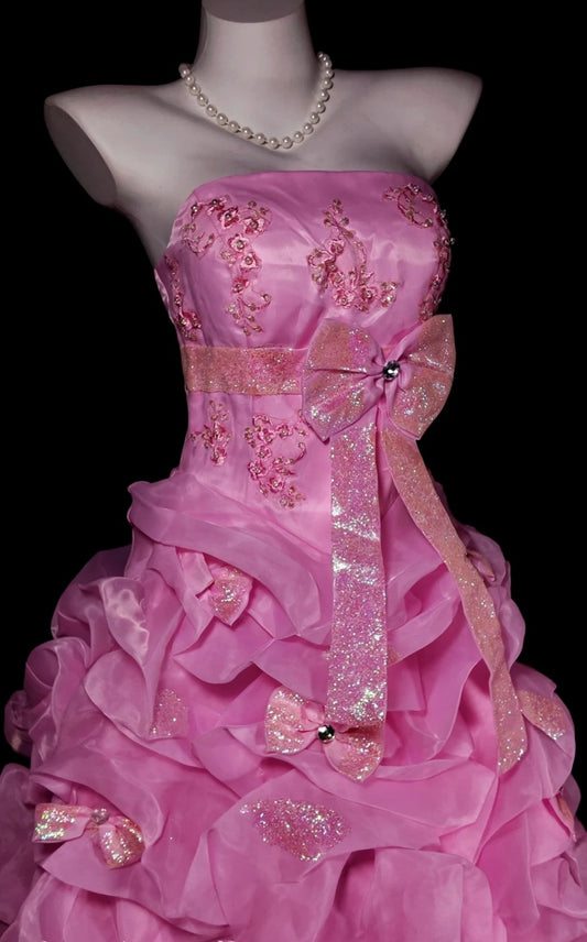 Märchenrosa Ballkleid, trägerloses Tüll-Abendkleid in A-Linie, Sweet-16-Kleid ED07192