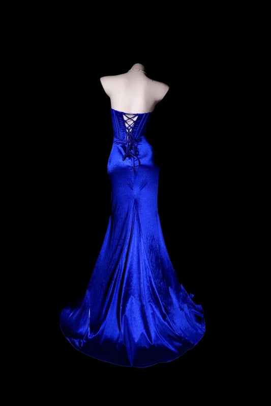 Chic Royal Blue Prom Dresses Satin Sweetheart Birthday Dress Sheath Long Evening Dress ED07213