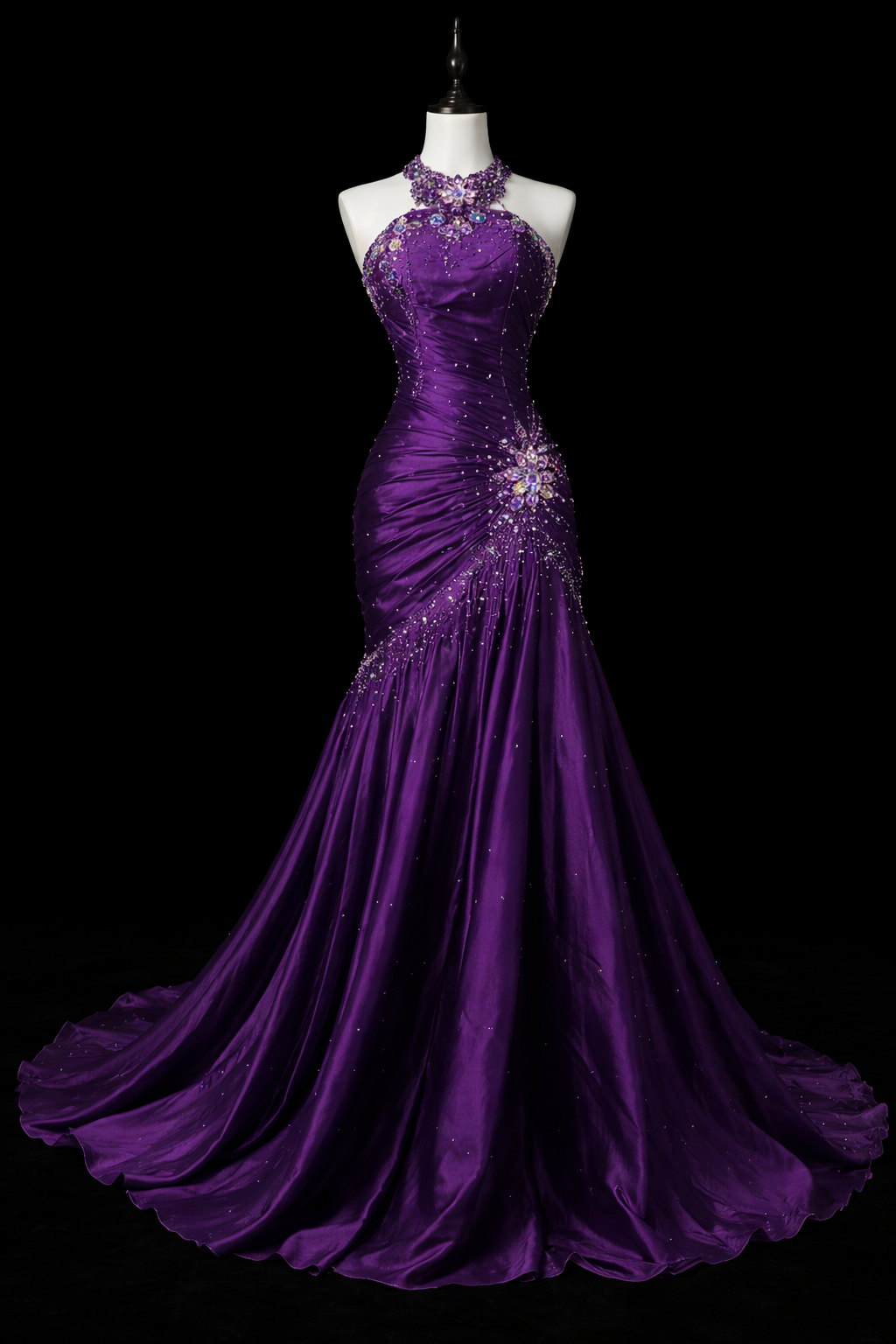 Gorgeous Purple Prom Dress Sheath Strapless Evening Dress Satin Sleeveless Birthday Dress ED07233