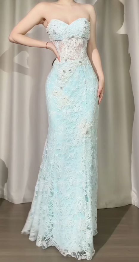 Classy Long Sweetheart Prom Dress Lace Beaded Sheath Evening Dress ED07237