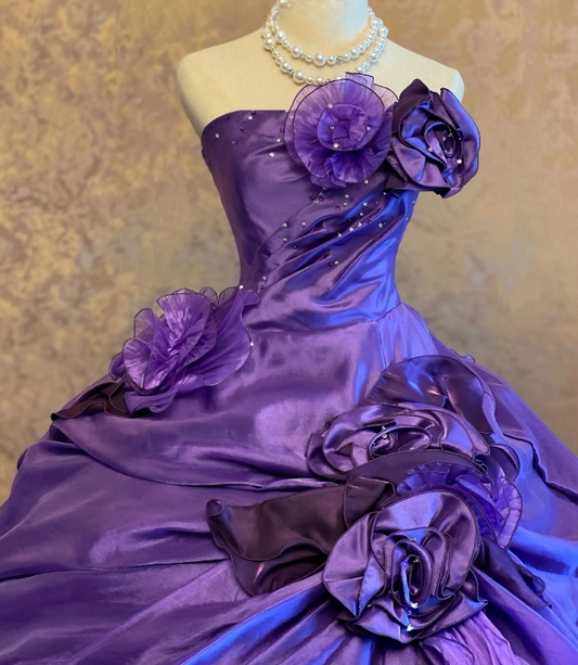 Fashion Long Purple Prom Dress Satin Strapless A-Line Evening Dress Sweet 16 Dress ED07270