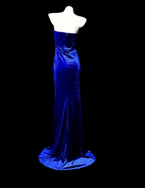 Chic Long Royal Blue Prom Dress Velvet Sweetheart Sheath Evening Dress ED07277
