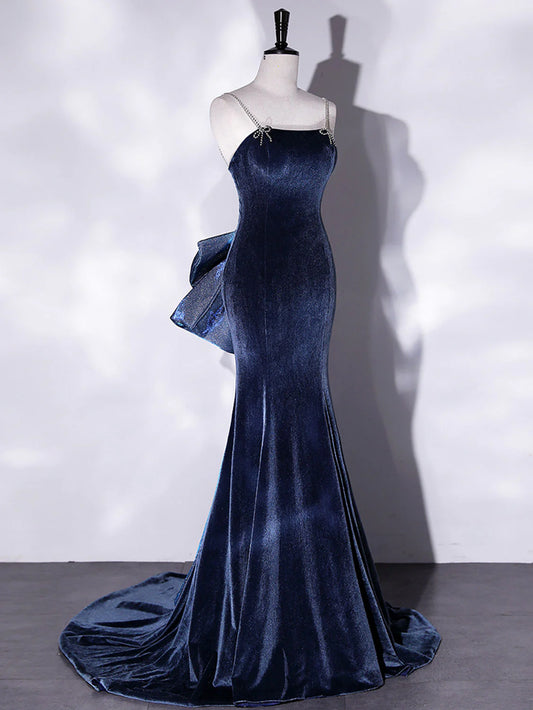 Unique Mermaid Velvet Long Prom Dresses, Velvet Formal Evening Dresses ED0728