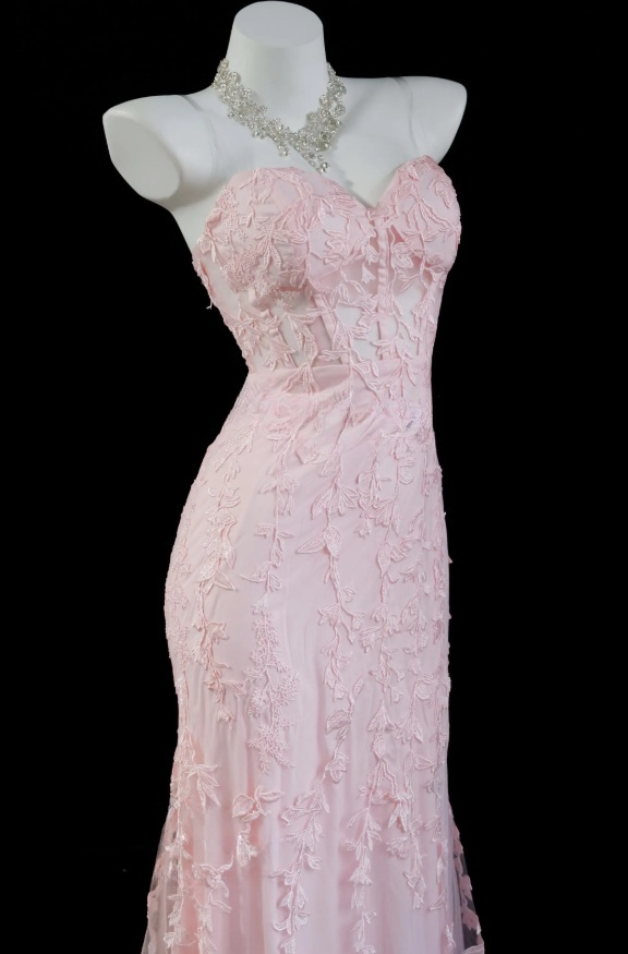 Wunderschönes langes rosa Tüll-Abendkleid mit Herzausschnitt, Etuikleid ED07289